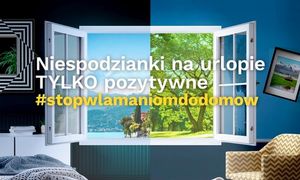 Grafika przedstawiająca otwarte skrzydła okna z napisami - poradami dot. przeciwdziałaniu włamaniom do domów