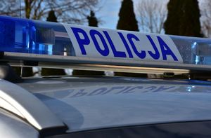 Sygnalizator świetlny z napisem policja