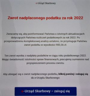 Informacja która wpłynęła na adres e-mailowy dot. zwrotu nadpłaconego podatku