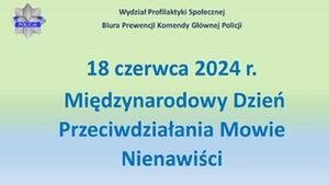 Grafika informująca o obchodzonym w dniu 18 czerwca 2024 r. Międzynarodowym Dniu Przeciwdziałania Mowie Nienawiści