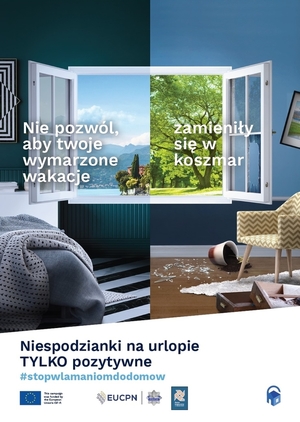 Grafika - otwarte okno- promująca Europejski Dzień Przeciwdziałania Włamaniom do Domów