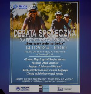 Plakat zapraszający seniorów na debatę w Radymnie