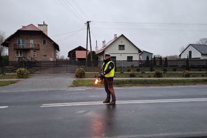 Policjant zatrzymuje kierowców na drodze do kontroli drogowej