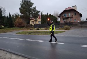 Policjant na drodze zatrzymuje do kontroli drogowej kierujących pojazdami