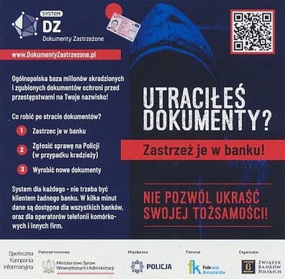 Ulotka informująca jak postępować w przypadku utraty dokumentów.