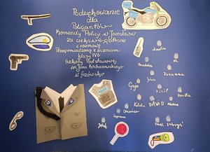 Podziękowania dla policjantów za wizytę, własnoręcznie zrobione przez uczniów