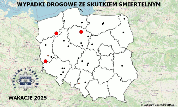 Mapa wypadków drogowych ze skutkiem śmiertelnym