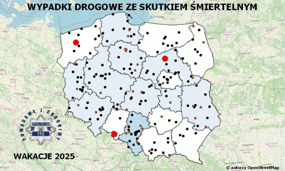 Mapa wypadków drogowych ze skutkiem śmiertelnym