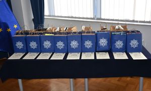 Nagrody i dyplomy ułożone na stoliku