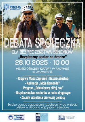 Plakat informujący o debacie społecznej w Radymnie w dniu 28.10.2025 r. o godz. 10.00