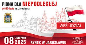 Plakat informujący o biegu ulicznym  &amp;quot;Piona dla Niepodległej w 650-lecie m. Jarosław&amp;quot;