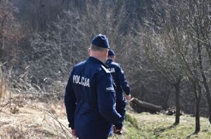 Policjanci w trakcie poszukiwań w lesie
