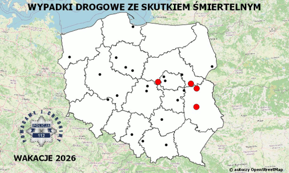 Mapa wypadków drogowych ze skutkiem śmiertelnym