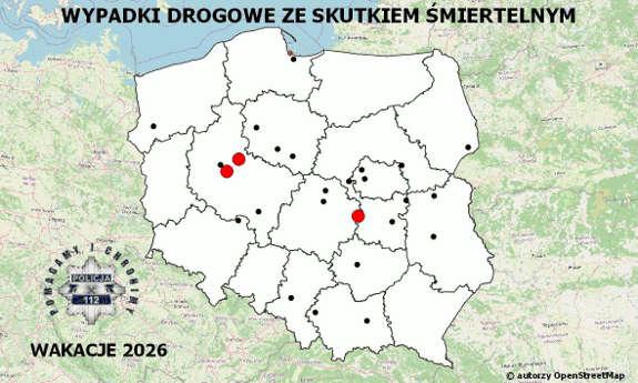 Mapa wypadków drogowych ze skutkiem śmiertelnym