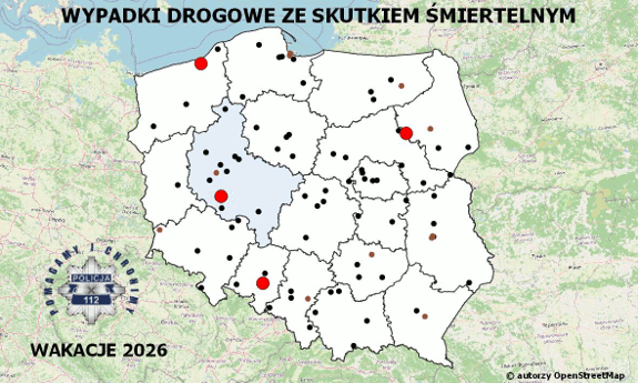 Policyjna mapa wypadków drogowych ze skutkiem śmiertelnym