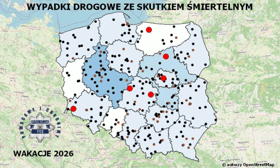 Policyjna mapa wypadków drogowych ze skutkiem śmiertelnym