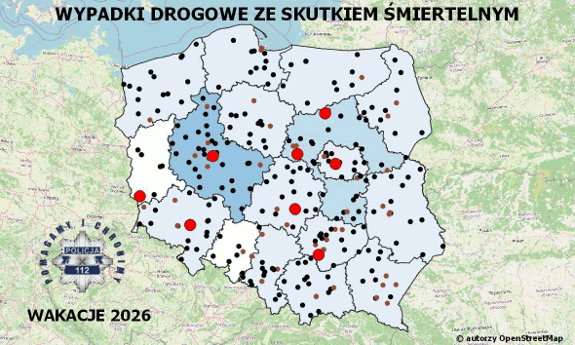 Policyjna mapa wypadków drogowych ze skutkiem śmiertelnym