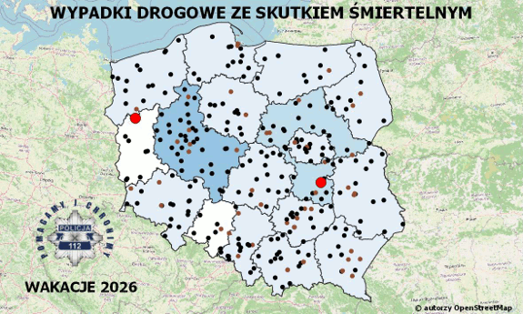 Policyjna mapa wypadków drogowych ze skutkiem śmiertelnym