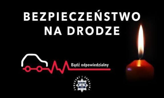 Grafika z napisem Bezpieczeństwo na drodze. Po lewej stronie znajduje się zarys samochodu, po prawej zapalona świeczka.